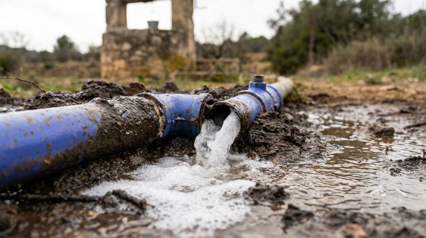 Tècnic detectant una fuita d'aigua en una comunitat de pous rural al Baix Ebre